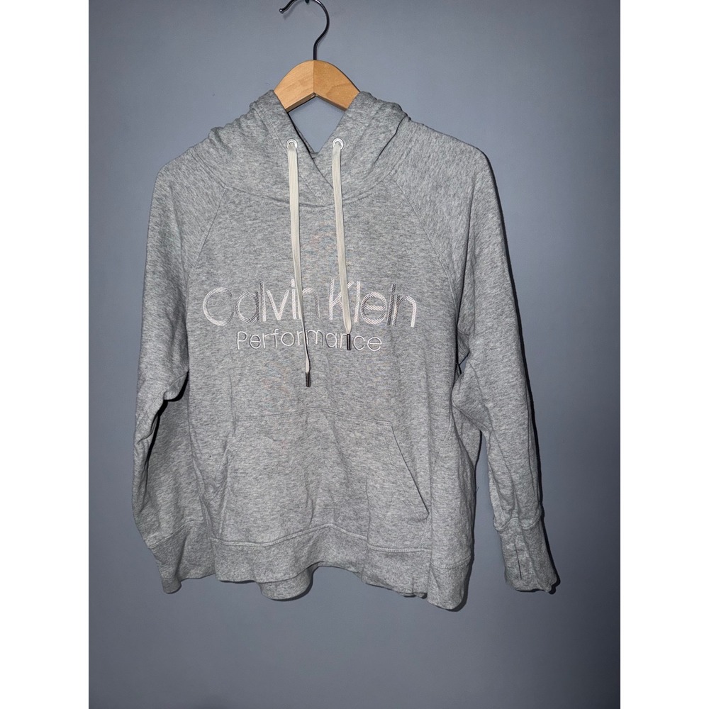 Calvin Klein Performance Womens Large Heather‎ Grey Embroidered Logo Hoodie L